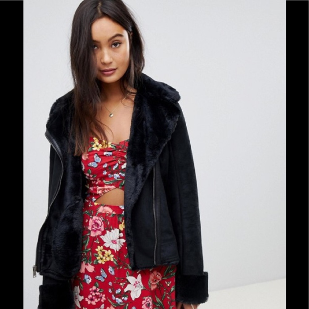 Hollister faux shearling biker jacket small black - Picture 1 of 2